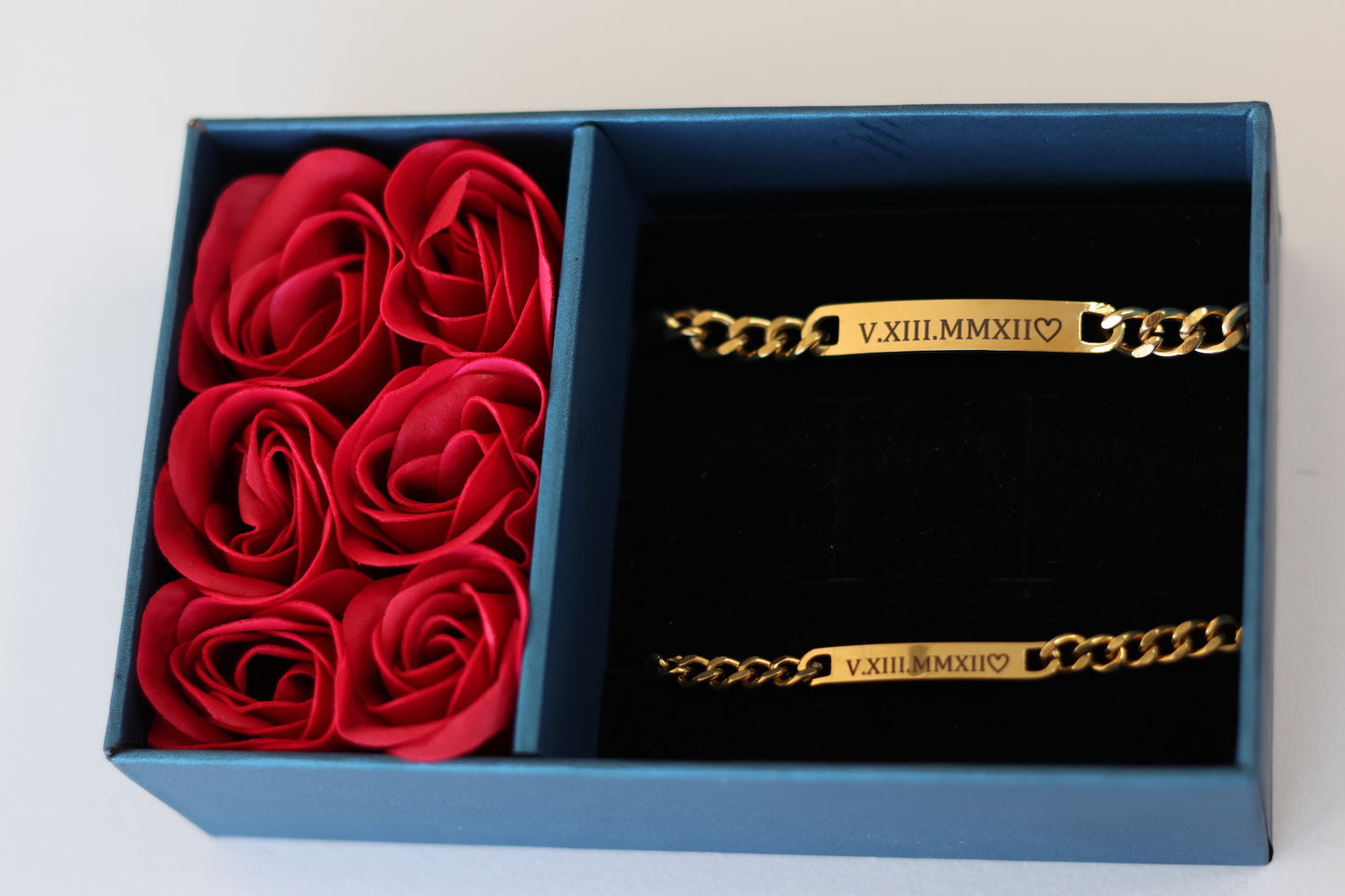 Couple Engraved Bracelets + Rose Box